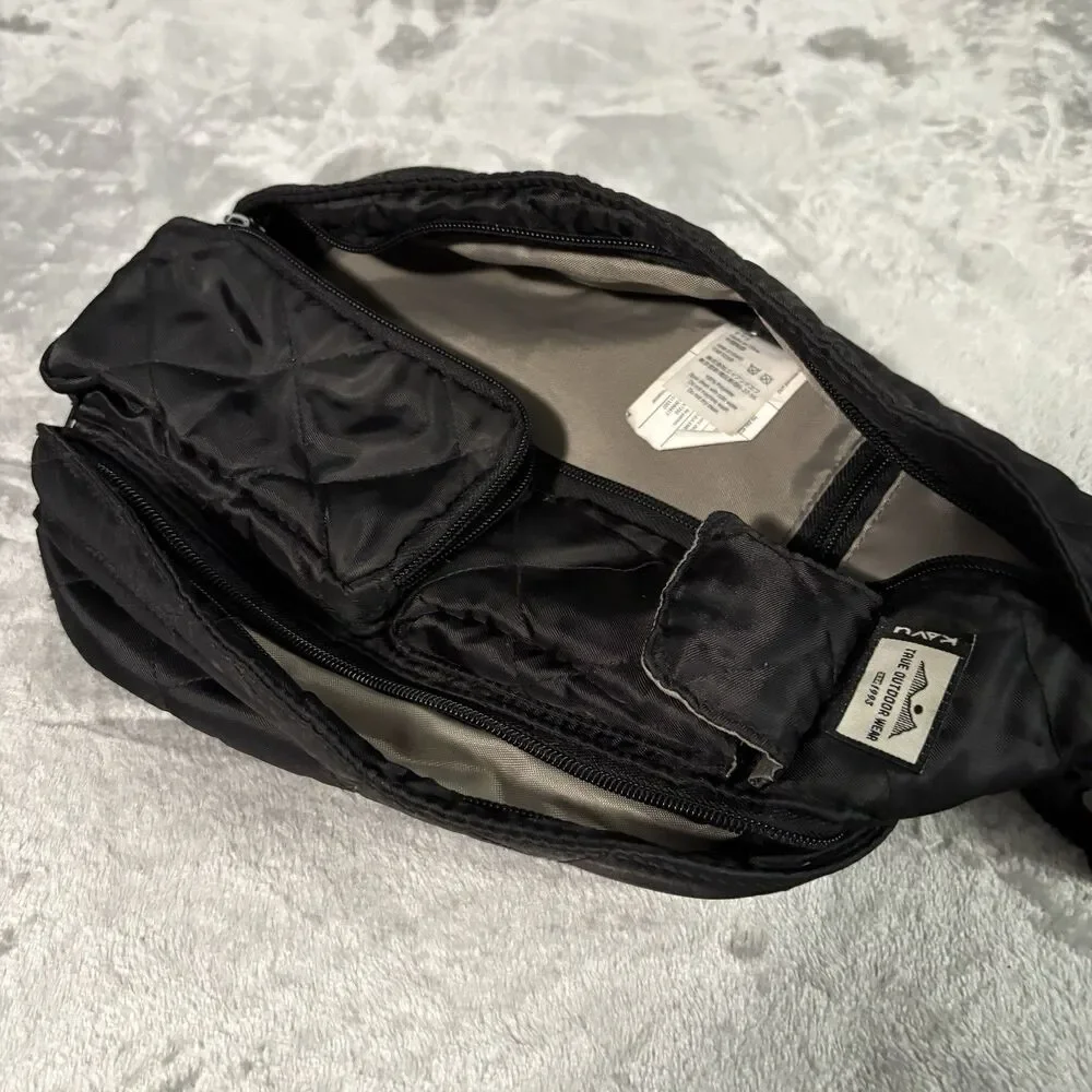 KAVU Quilted Rope Sling Bag Black Polyester Crossbody Backpack Gorpcore Boho